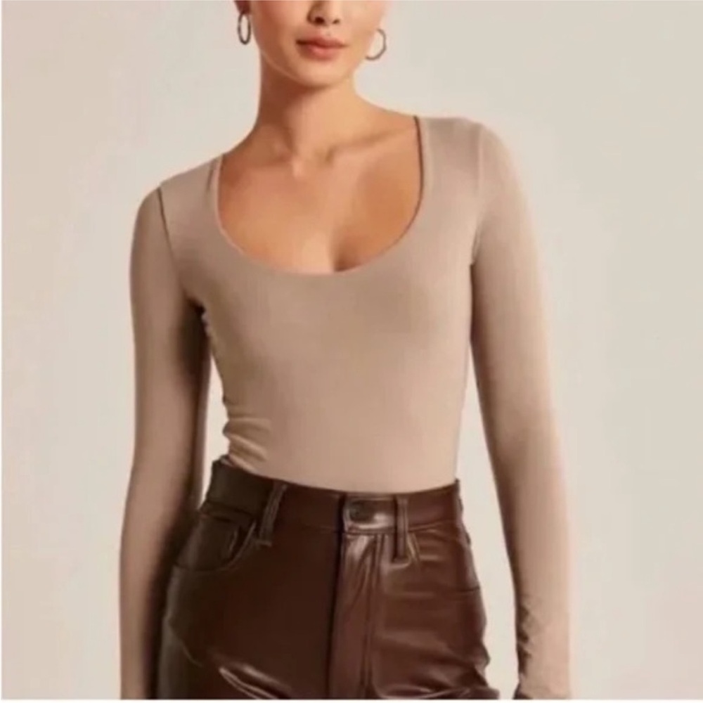 Abercrombie & Fitch Taupe Long Sleeve Bodysuit